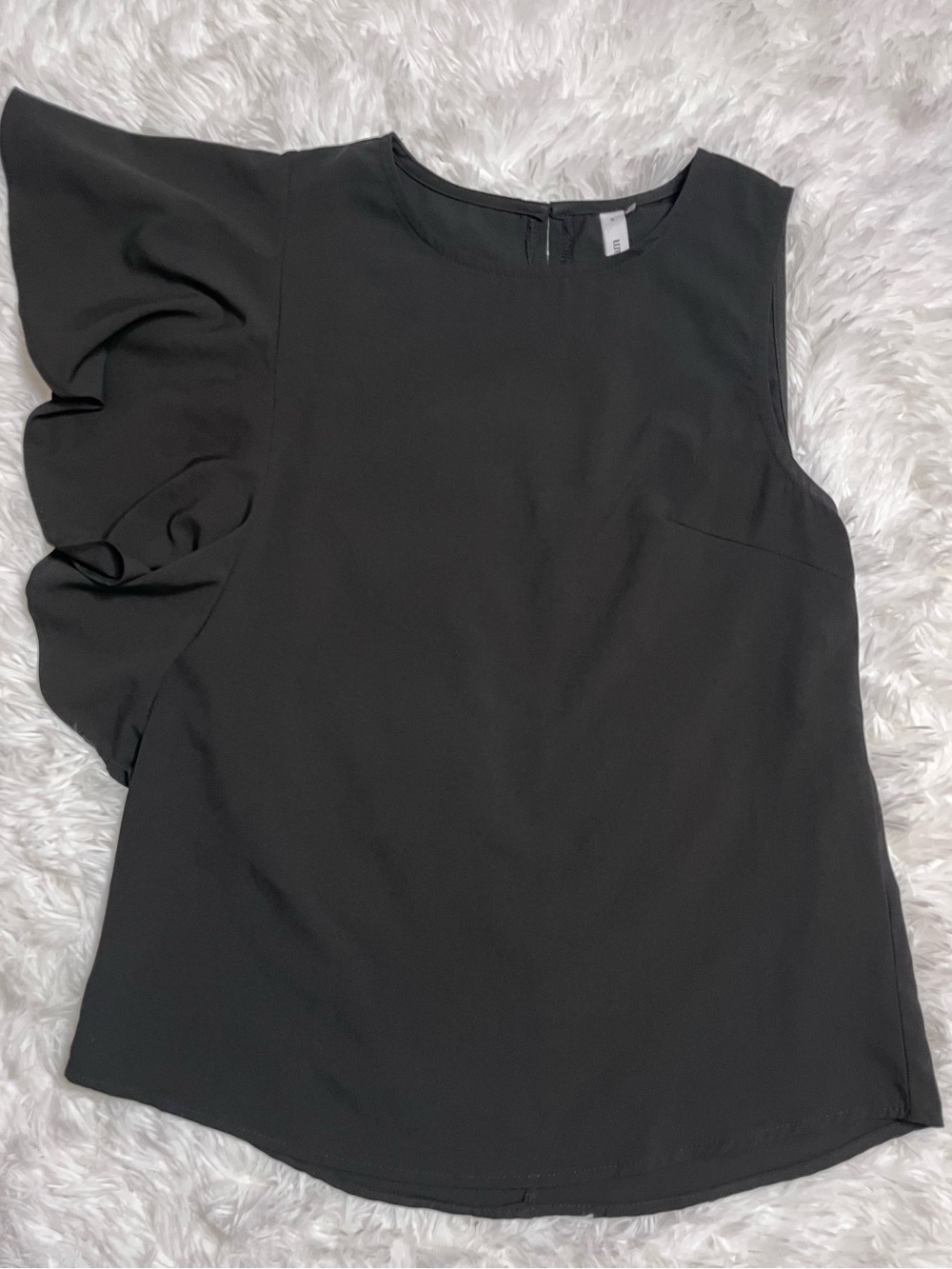 glam Black One-Shoulder Ruffle Sleeve Top
